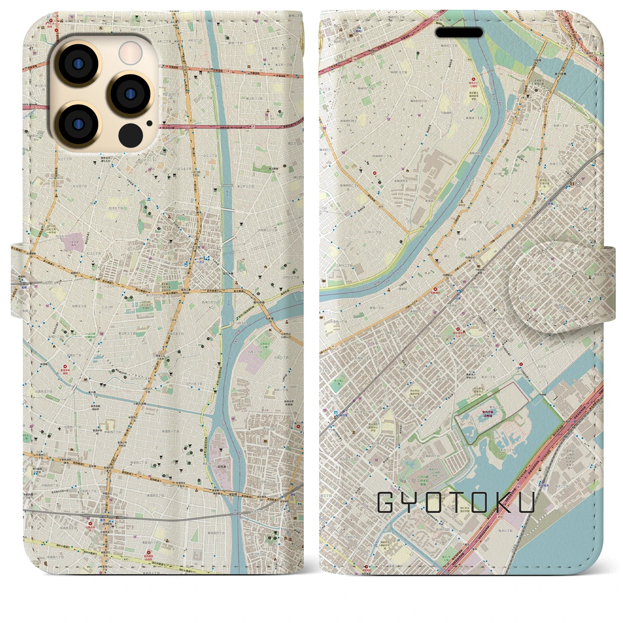 【行徳(千葉県)】地図柄iPhoneケース(手帳タイプ)ナチュラル・iPhone 12 Pro Max 用
