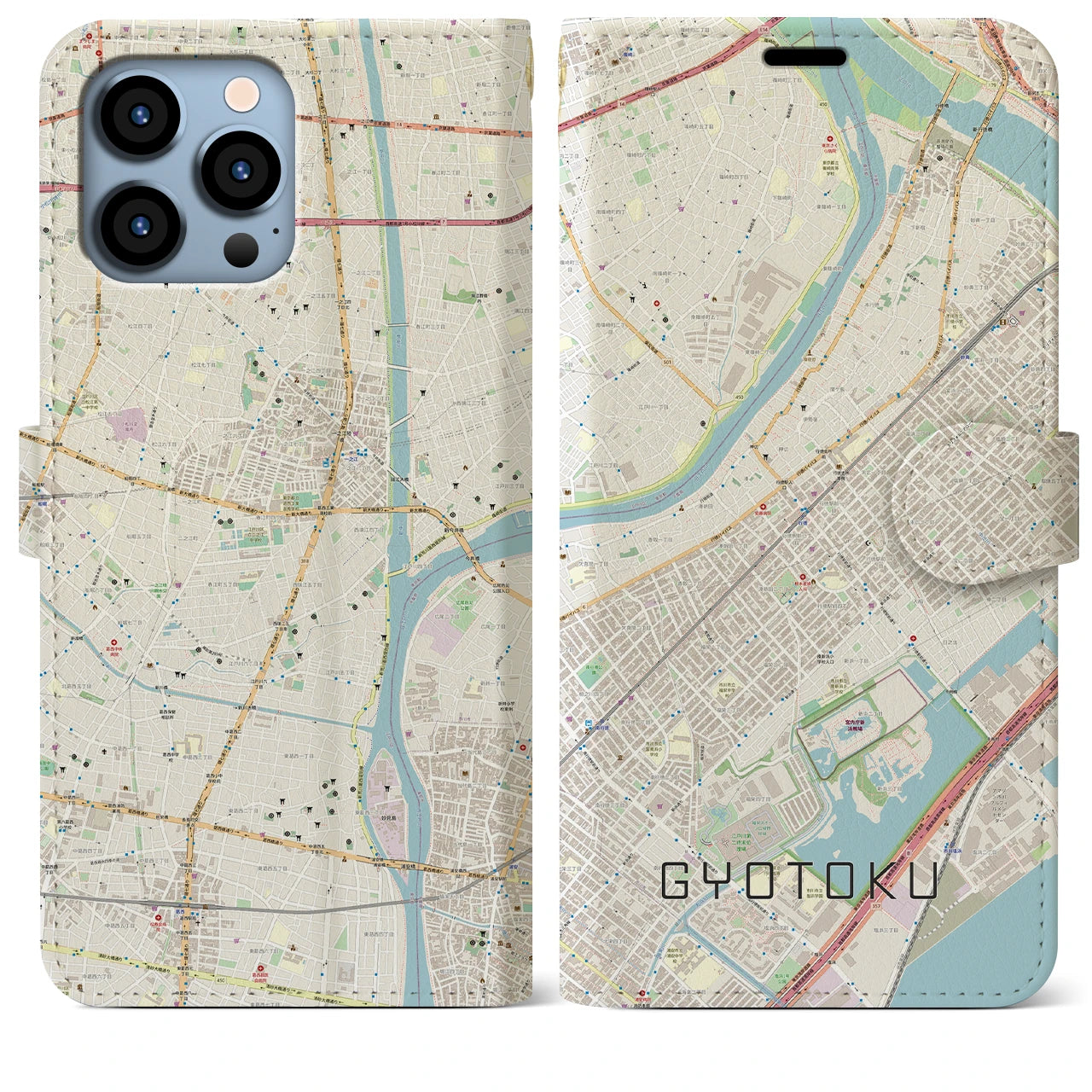 【行徳(千葉県)】地図柄iPhoneケース(手帳タイプ)ナチュラル・iPhone 13 Pro Max 用