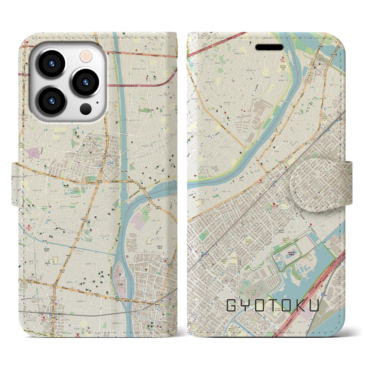 【行徳(千葉県)】地図柄iPhoneケース(手帳タイプ)ナチュラル・iPhone 13 Pro 用