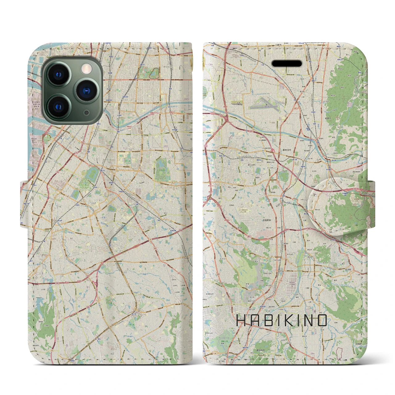 【羽曳野(大阪府)】地図柄iPhoneケース(手帳タイプ)ナチュラル・iPhone 11 Pro 用