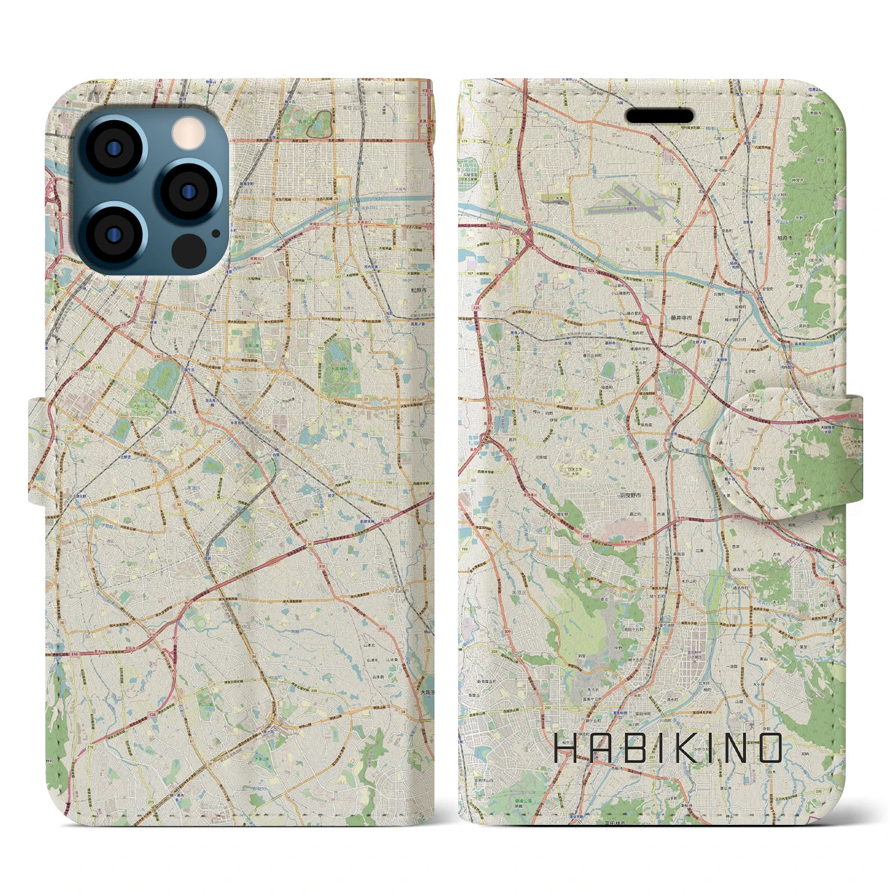【羽曳野(大阪府)】地図柄iPhoneケース(手帳タイプ)ナチュラル・iPhone 12 / 12 Pro 用