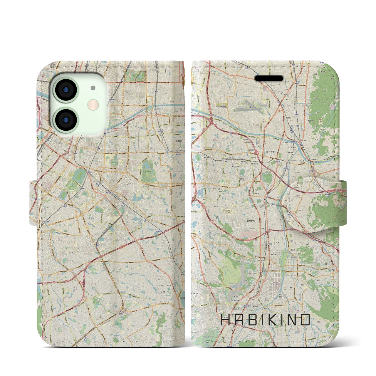 【羽曳野(大阪府)】地図柄iPhoneケース(手帳タイプ)ナチュラル・iPhone 12 mini 用