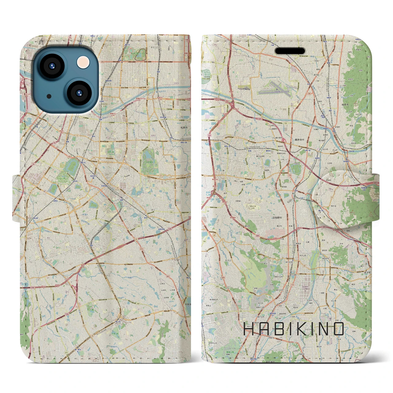 【羽曳野(大阪府)】地図柄iPhoneケース(手帳タイプ)ナチュラル・iPhone 13 用