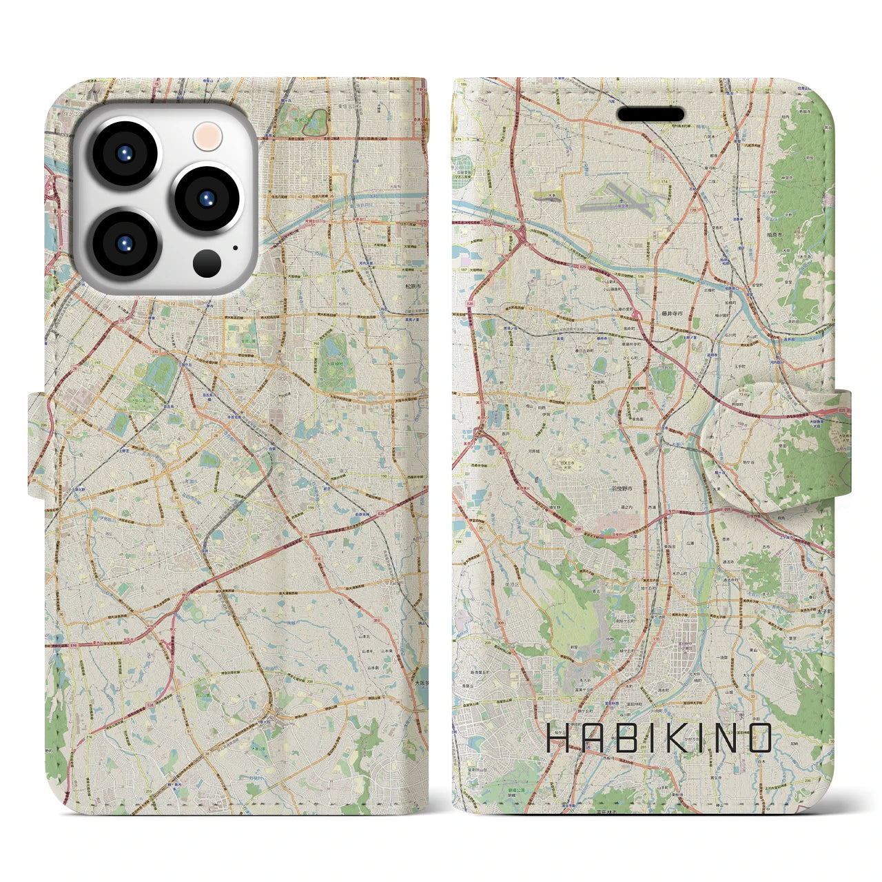 【羽曳野(大阪府)】地図柄iPhoneケース(手帳タイプ)ナチュラル・iPhone 13 Pro 用