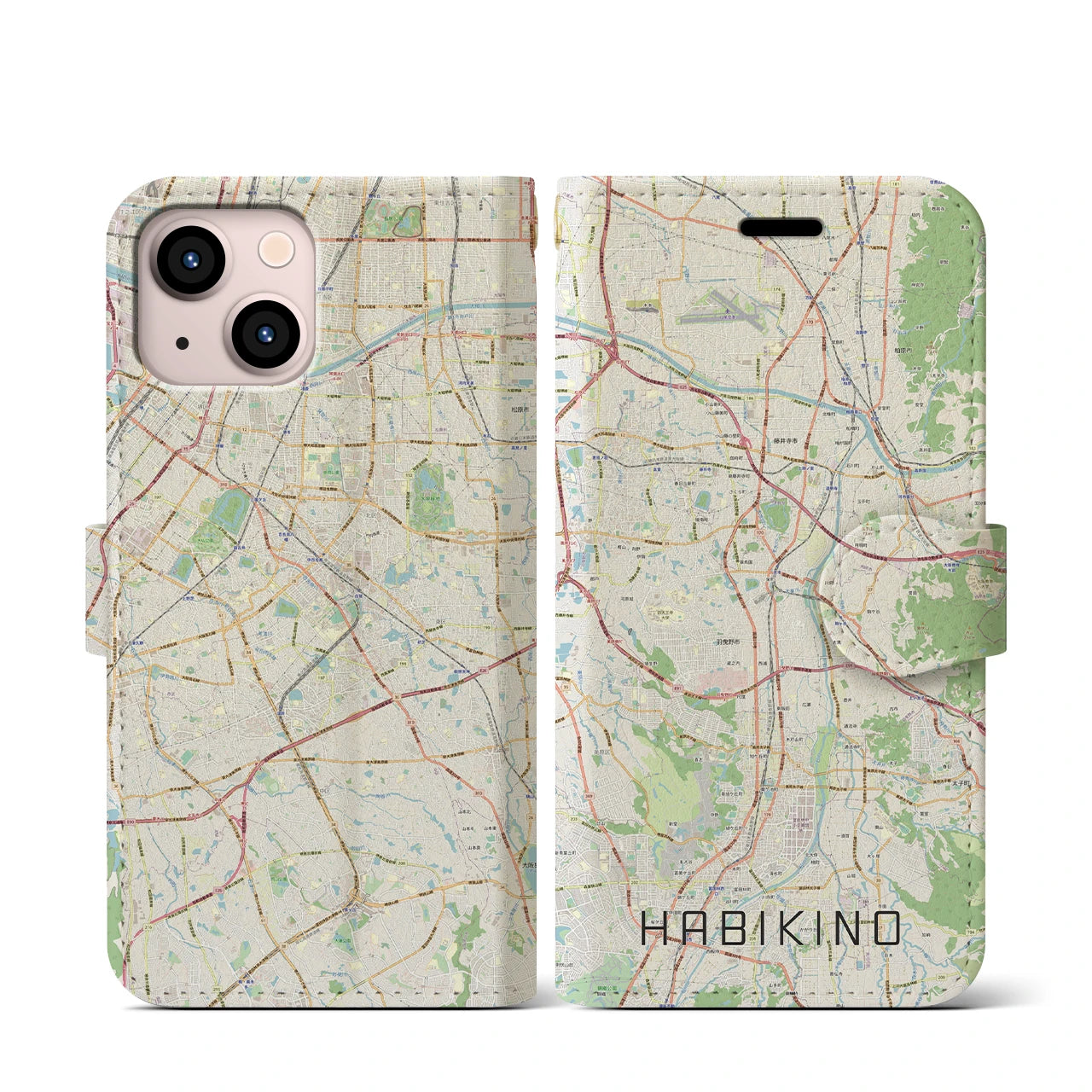 【羽曳野(大阪府)】地図柄iPhoneケース(手帳タイプ)ナチュラル・iPhone 13 mini 用