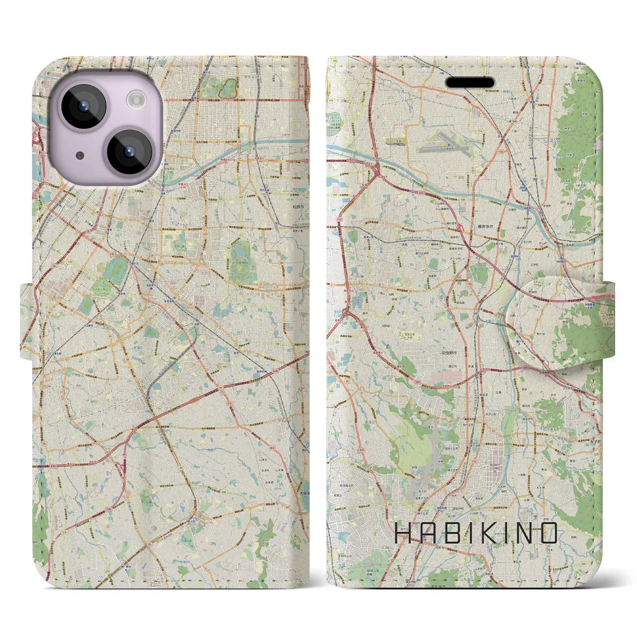 【羽曳野(大阪府)】地図柄iPhoneケース(手帳タイプ)ナチュラル・iPhone 14 用
