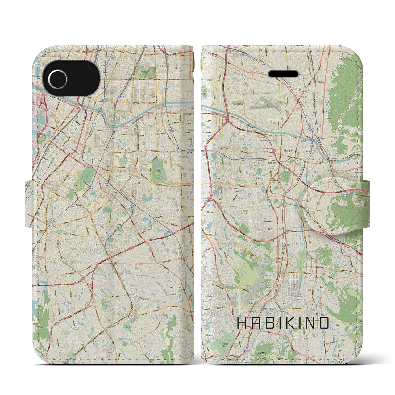 【羽曳野(大阪府)】地図柄iPhoneケース(手帳タイプ)ナチュラル・iPhone SE(第3 / 第2世代) / 8 / 7 / 6s / 6 用