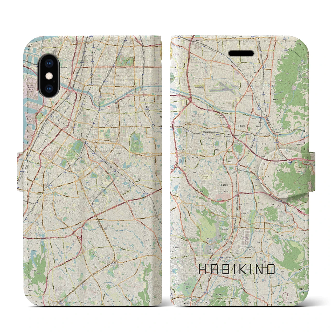 【羽曳野(大阪府)】地図柄iPhoneケース(手帳タイプ)ナチュラル・iPhone XS / X 用