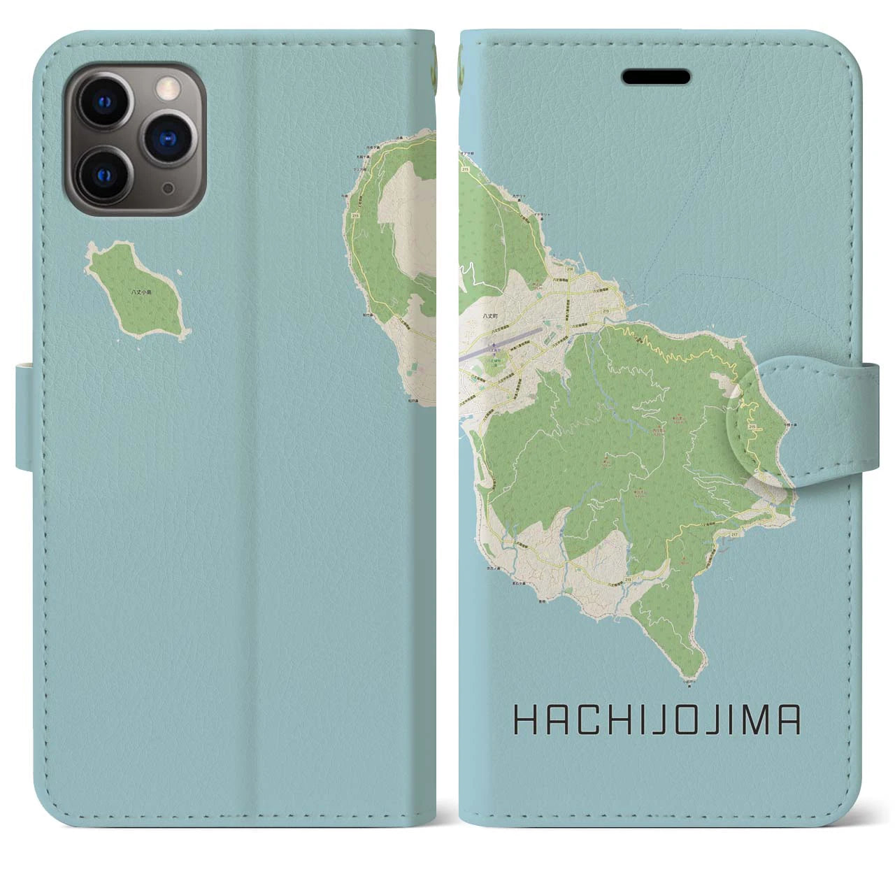 【八丈島(東京都)】地図柄iPhoneケース(手帳タイプ)ナチュラル・iPhone 11 Pro Max 用