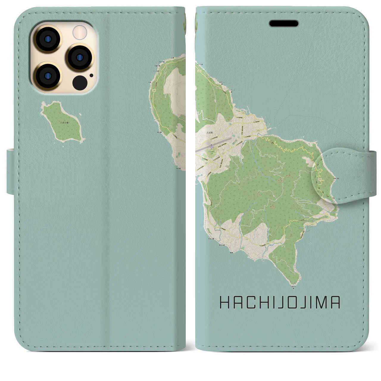 【八丈島(東京都)】地図柄iPhoneケース(手帳タイプ)ナチュラル・iPhone 12 Pro Max 用