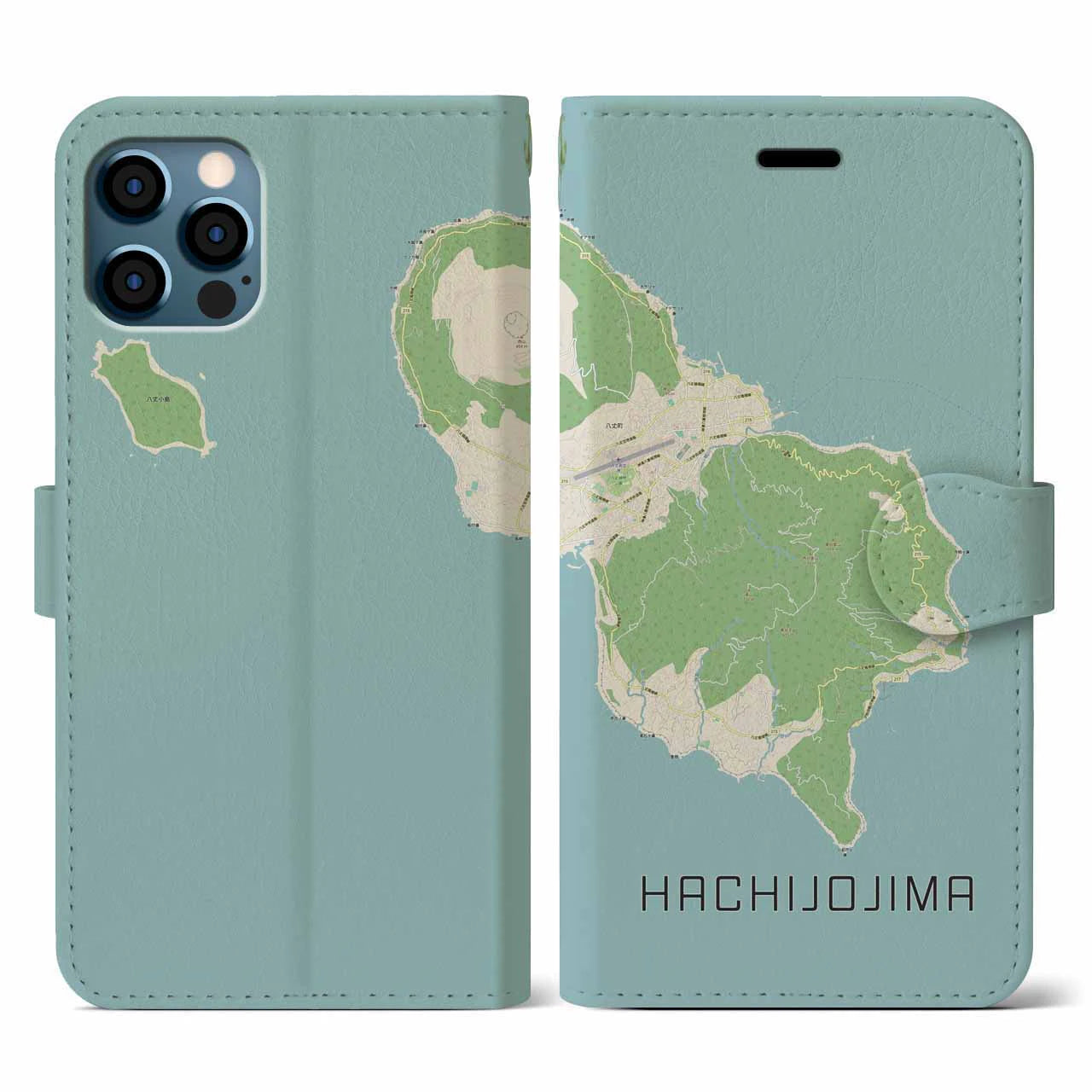 【八丈島(東京都)】地図柄iPhoneケース(手帳タイプ)ナチュラル・iPhone 12 / 12 Pro 用