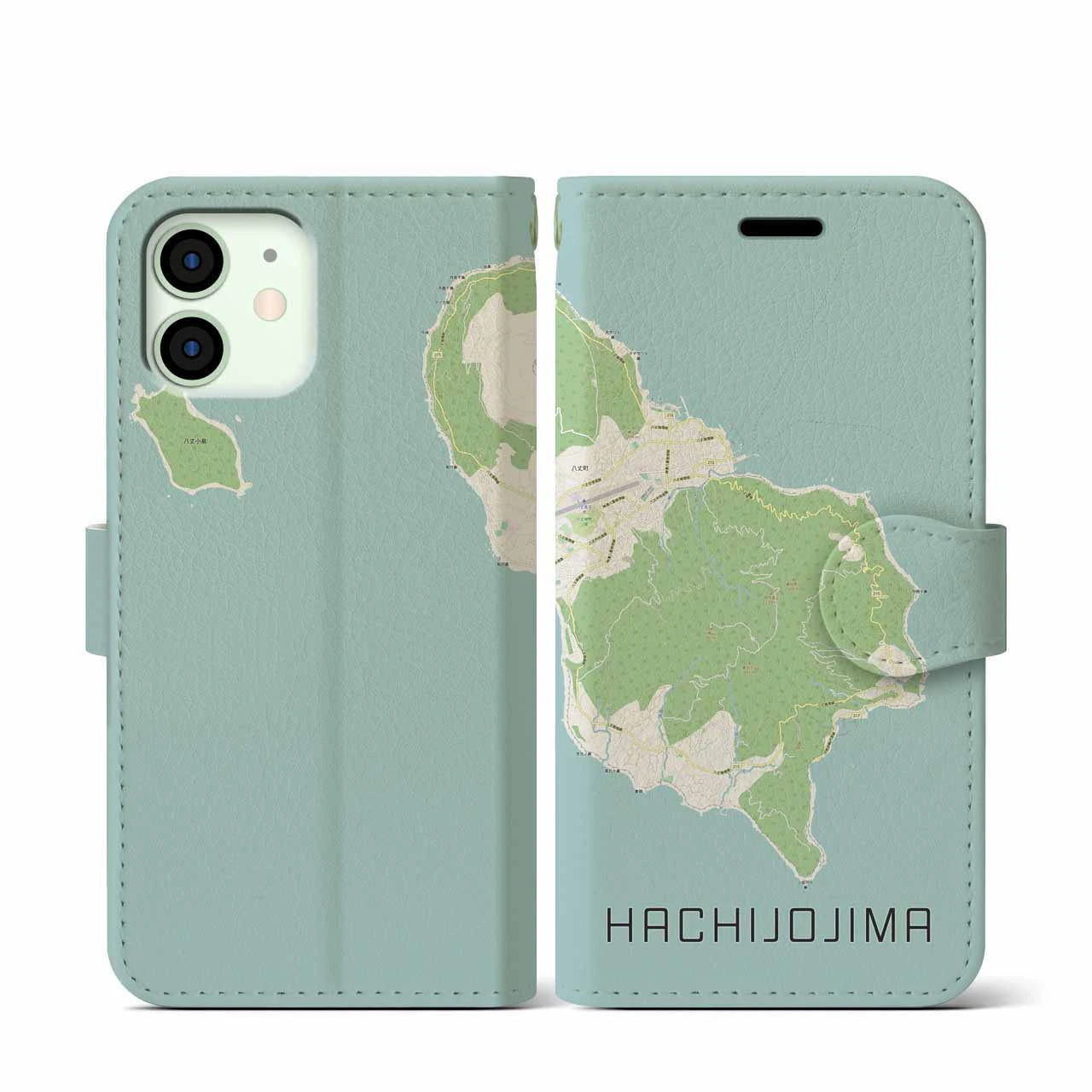 【八丈島(東京都)】地図柄iPhoneケース(手帳タイプ)ナチュラル・iPhone 12 mini 用
