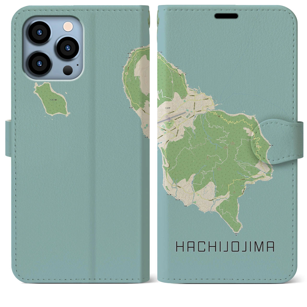 【八丈島(東京都)】地図柄iPhoneケース(手帳タイプ)ナチュラル・iPhone 13 Pro Max 用