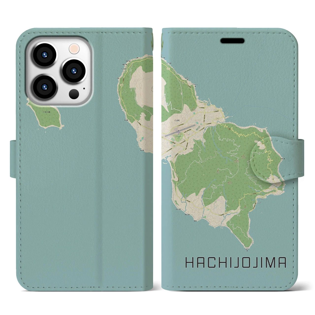 【八丈島(東京都)】地図柄iPhoneケース(手帳タイプ)ナチュラル・iPhone 13 Pro 用