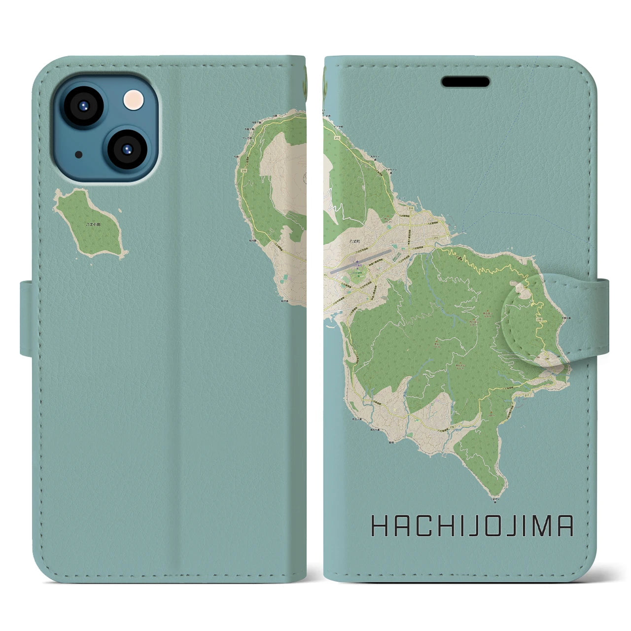 【八丈島(東京都)】地図柄iPhoneケース(手帳タイプ)ナチュラル・iPhone 13 用