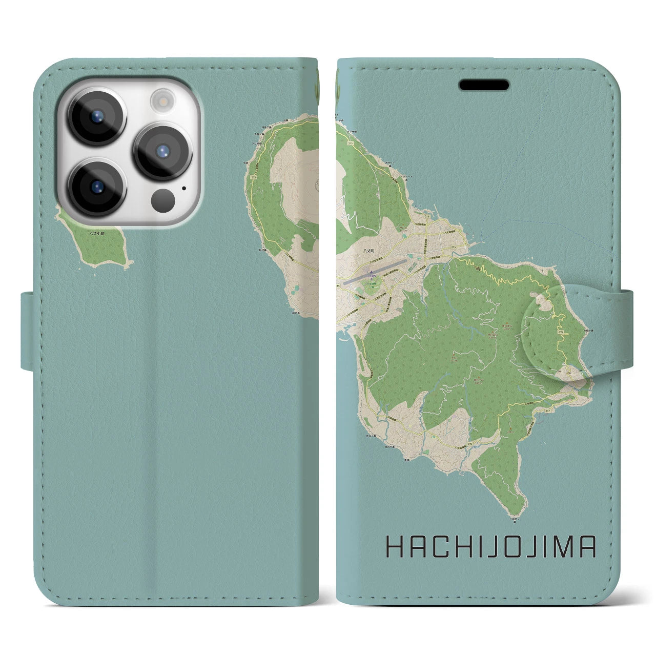 【八丈島(東京都)】地図柄iPhoneケース(手帳タイプ)ナチュラル・iPhone 14 Pro 用