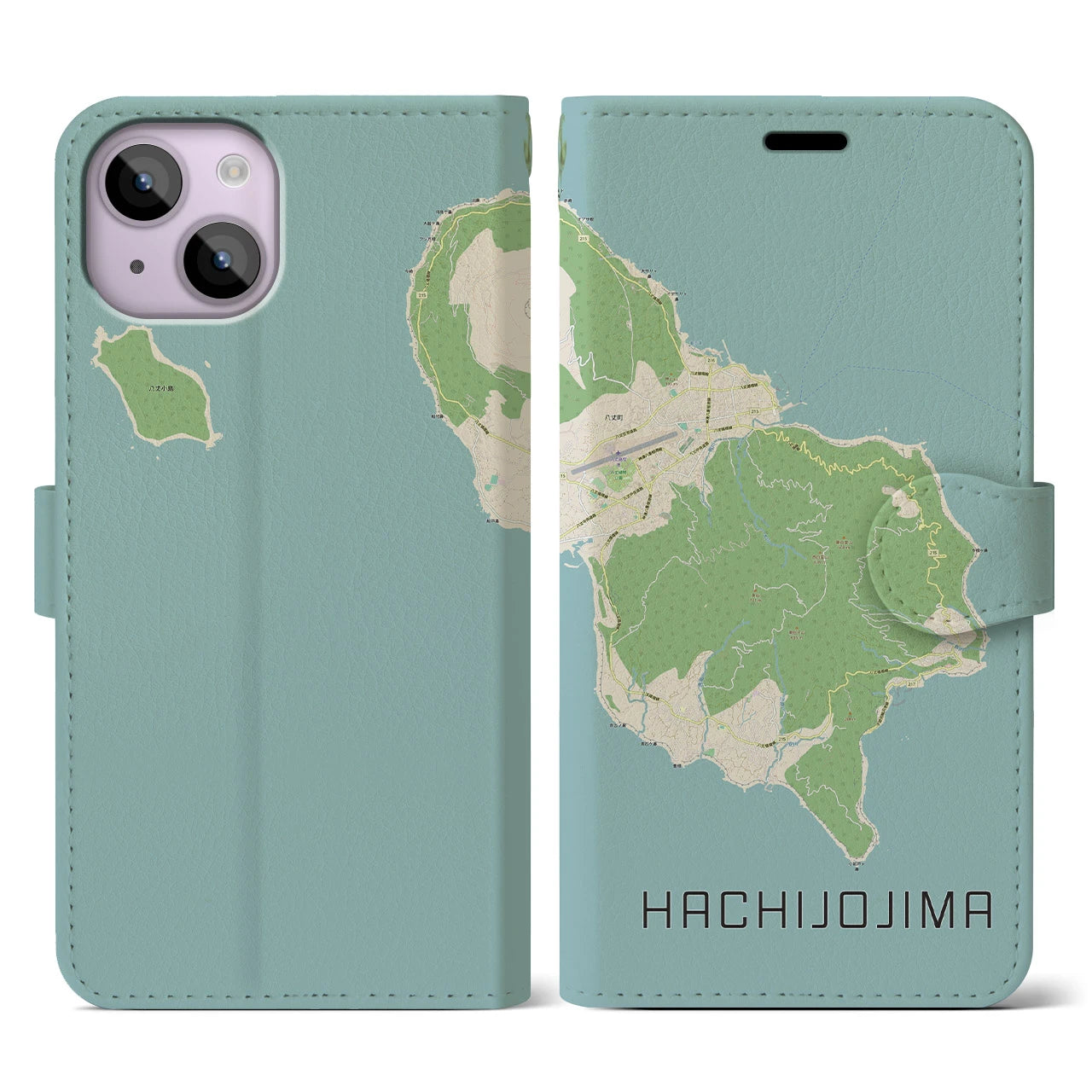 【八丈島(東京都)】地図柄iPhoneケース(手帳タイプ)ナチュラル・iPhone 14 用