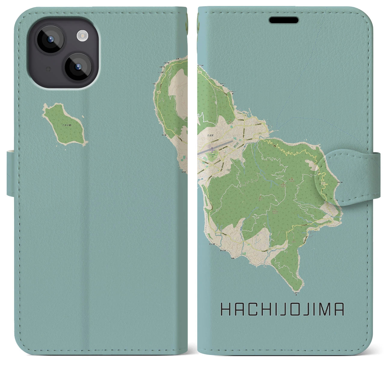 【八丈島(東京都)】地図柄iPhoneケース(手帳タイプ)ナチュラル・iPhone 14 Plus 用