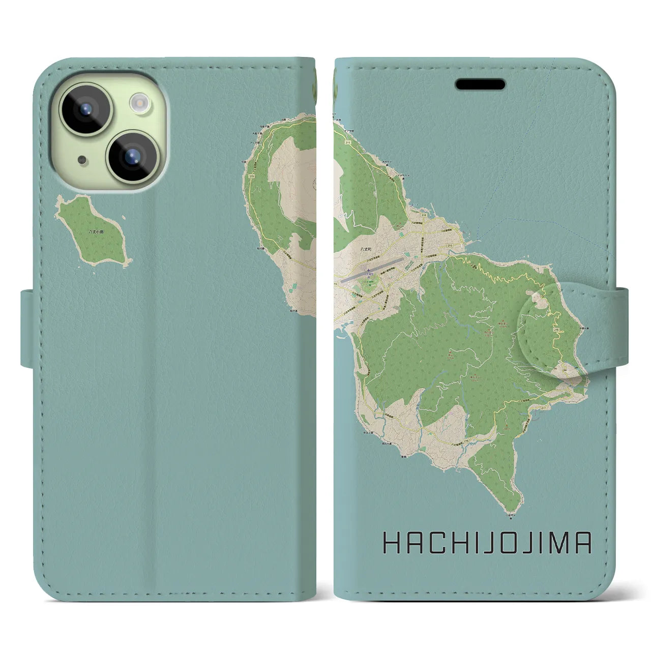 【八丈島(東京都)】地図柄iPhoneケース(手帳タイプ)ナチュラル・iPhone 15 用