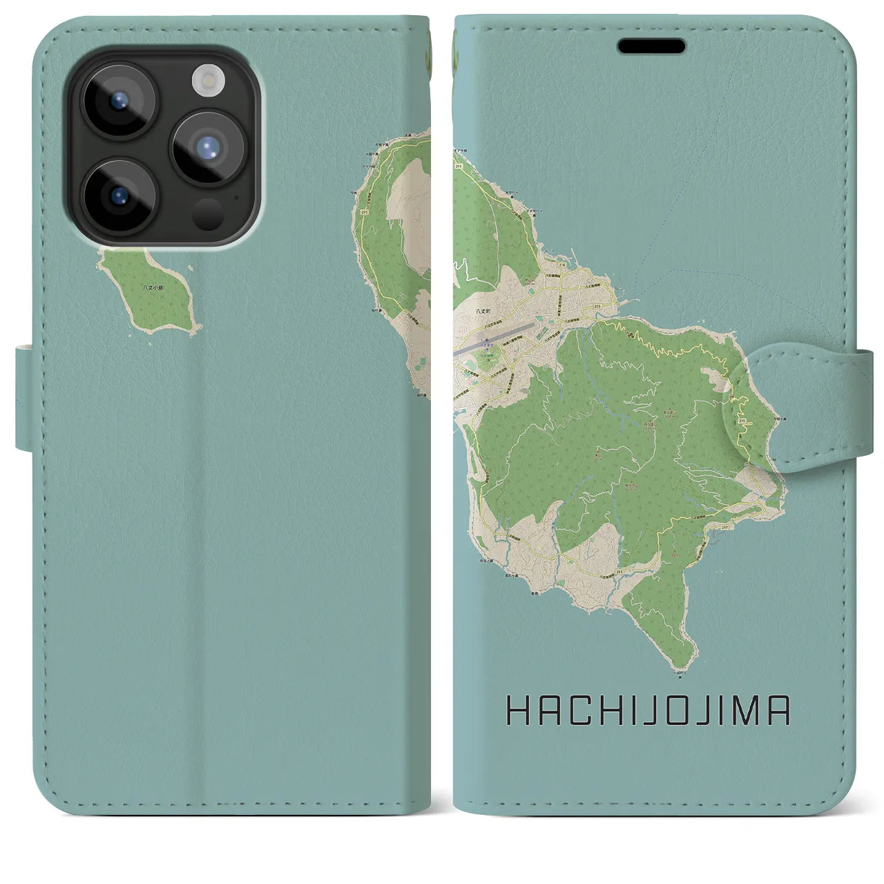 【八丈島(東京都)】地図柄iPhoneケース(手帳タイプ)ナチュラル・iPhone 15 Pro Max 用