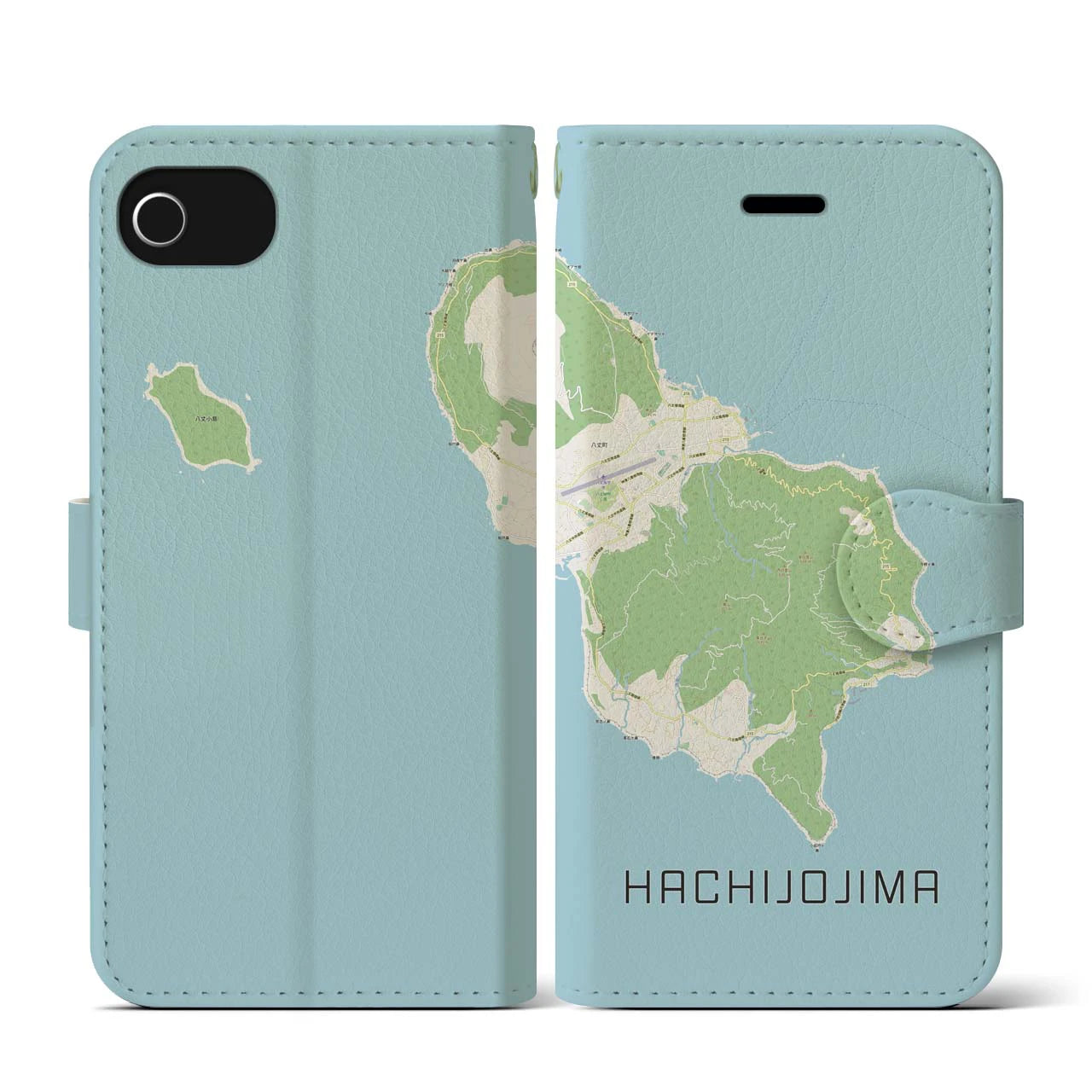 【八丈島(東京都)】地図柄iPhoneケース(手帳タイプ)ナチュラル・iPhone SE(第3 / 第2世代) / 8 / 7 / 6s / 6 用