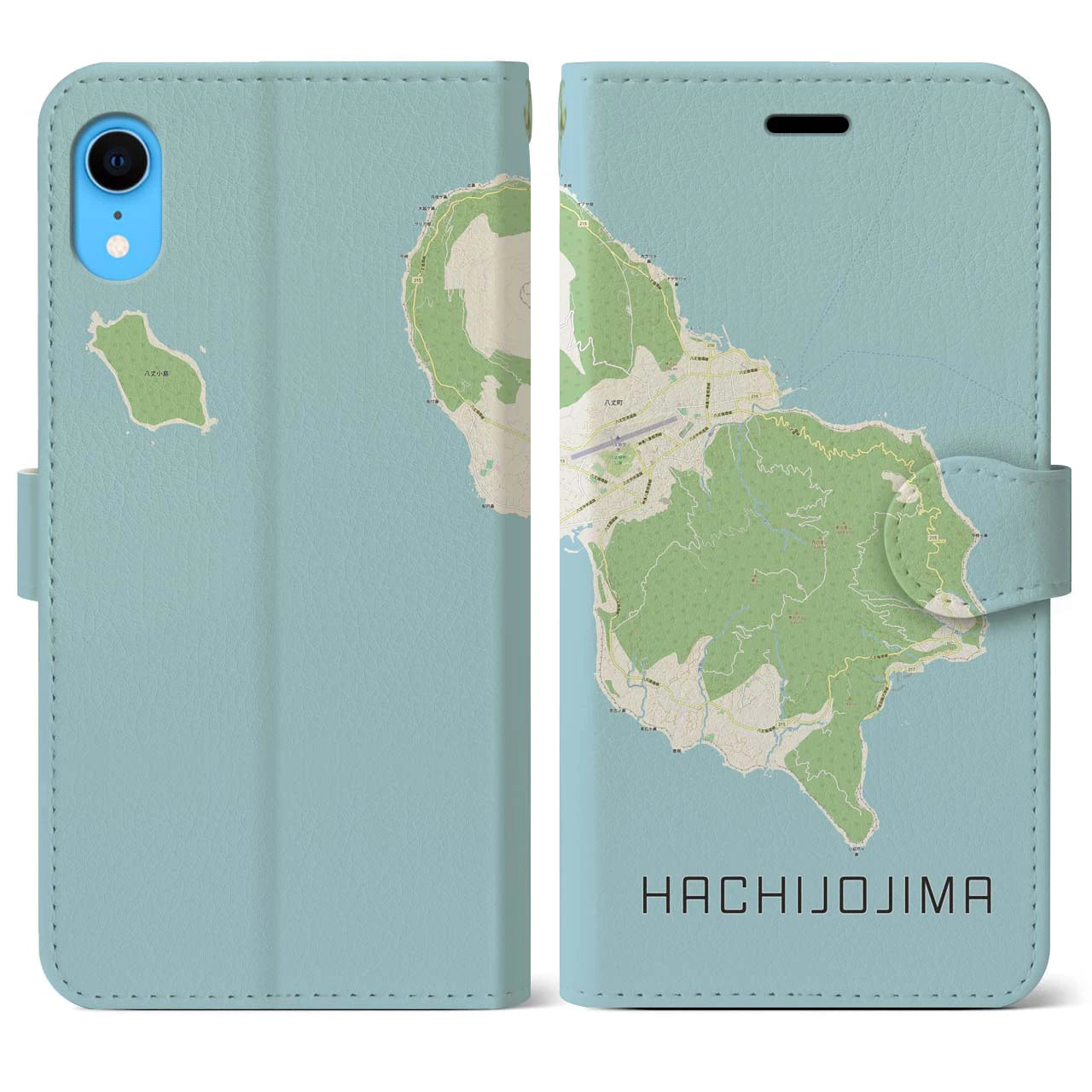 【八丈島(東京都)】地図柄iPhoneケース(手帳タイプ)ナチュラル・iPhone XR 用