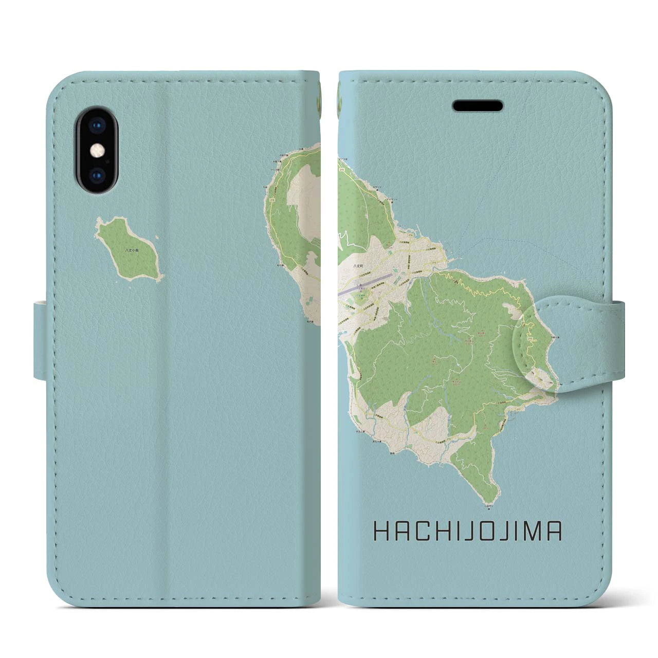 【八丈島(東京都)】地図柄iPhoneケース(手帳タイプ)ナチュラル・iPhone XS / X 用