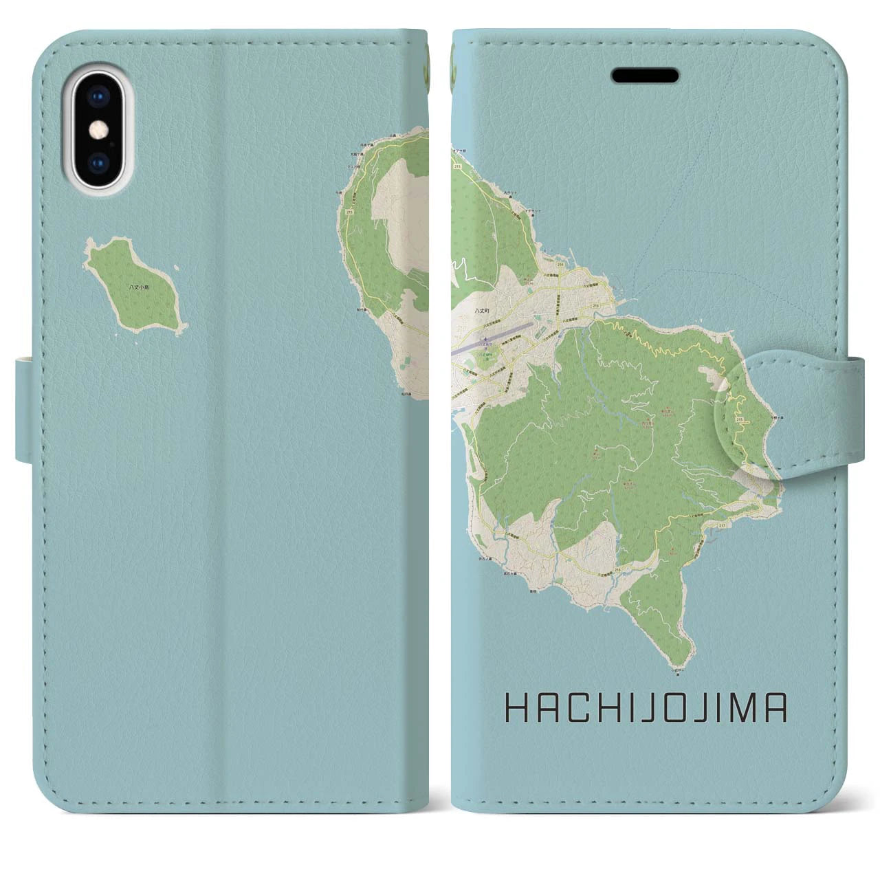 【八丈島(東京都)】地図柄iPhoneケース(手帳タイプ)ナチュラル・iPhone XS Max 用