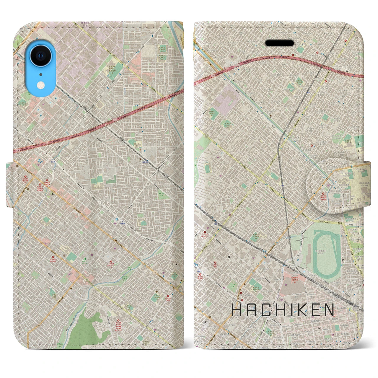 【八軒(北海道)】地図柄iPhoneケース(手帳タイプ)ナチュラル・iPhone XR 用