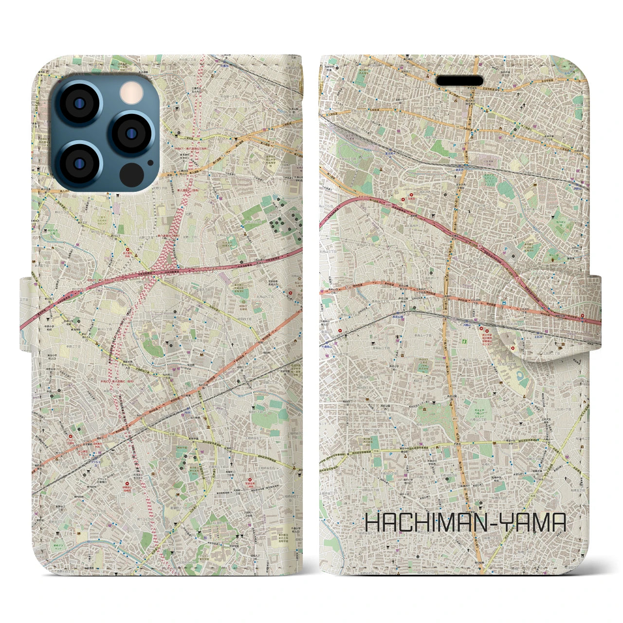 【八幡山(東京都)】地図柄iPhoneケース(手帳タイプ)ナチュラル・iPhone 12 / 12 Pro 用
