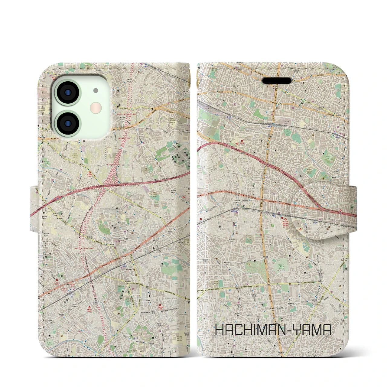 【八幡山(東京都)】地図柄iPhoneケース(手帳タイプ)ナチュラル・iPhone 12 mini 用