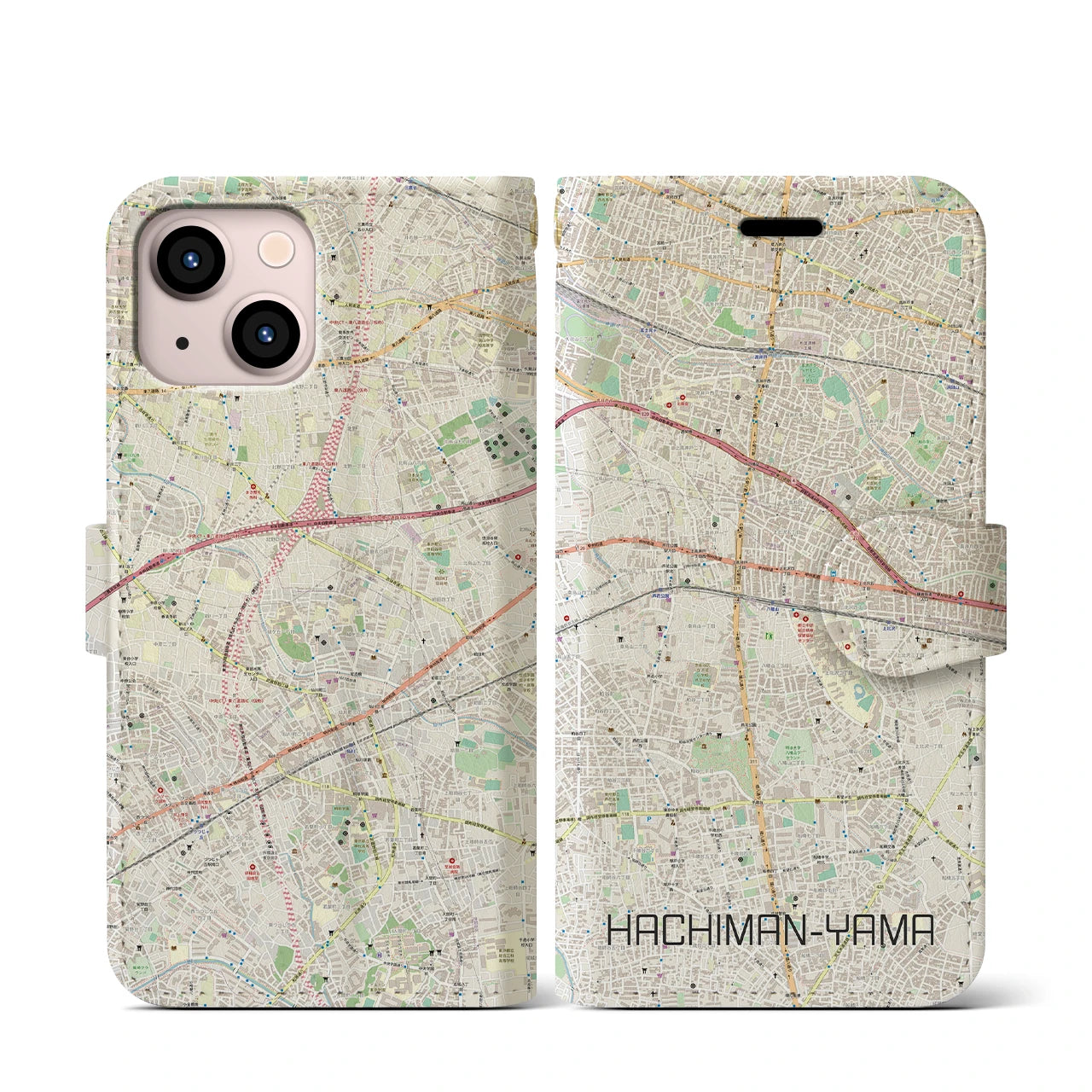 【八幡山(東京都)】地図柄iPhoneケース(手帳タイプ)ナチュラル・iPhone 13 mini 用