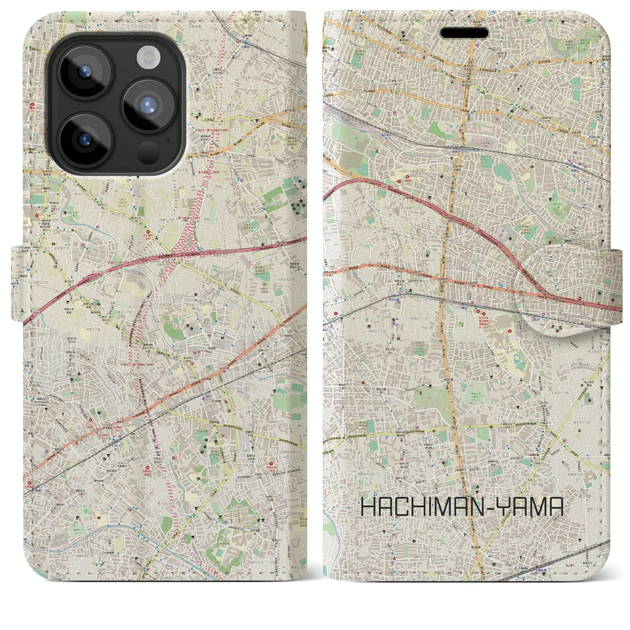 【八幡山(東京都)】地図柄iPhoneケース(手帳タイプ)ナチュラル・iPhone 15 Pro Max 用