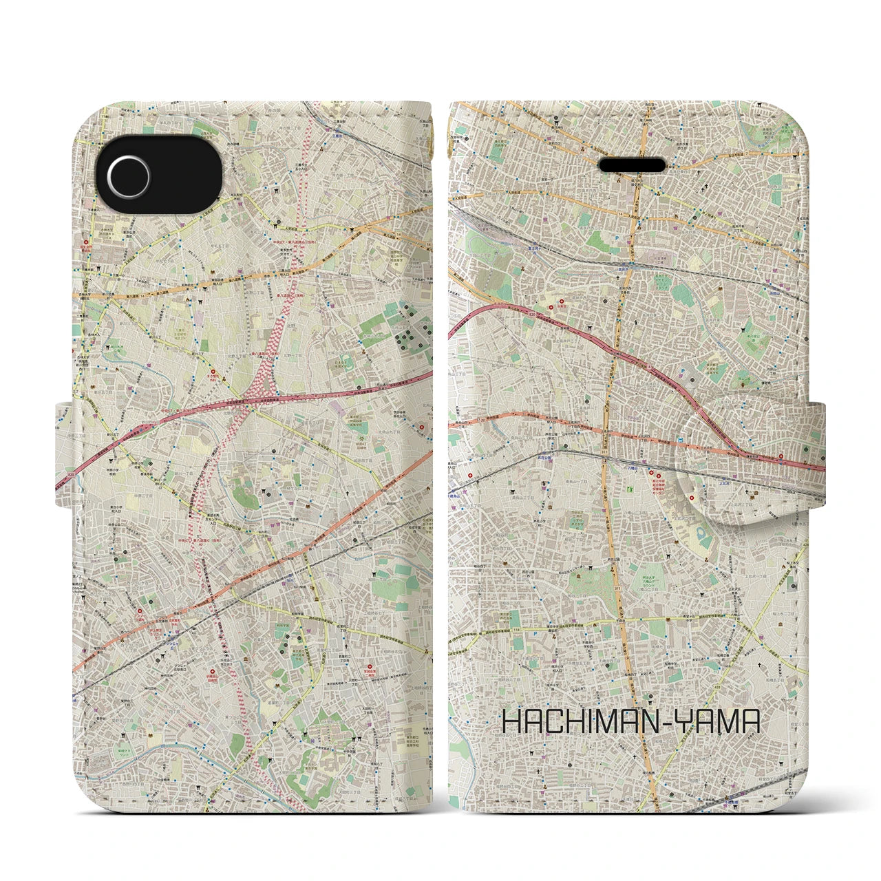 【八幡山(東京都)】地図柄iPhoneケース(手帳タイプ)ナチュラル・iPhone SE(第3 / 第2世代) / 8 / 7 / 6s / 6 用