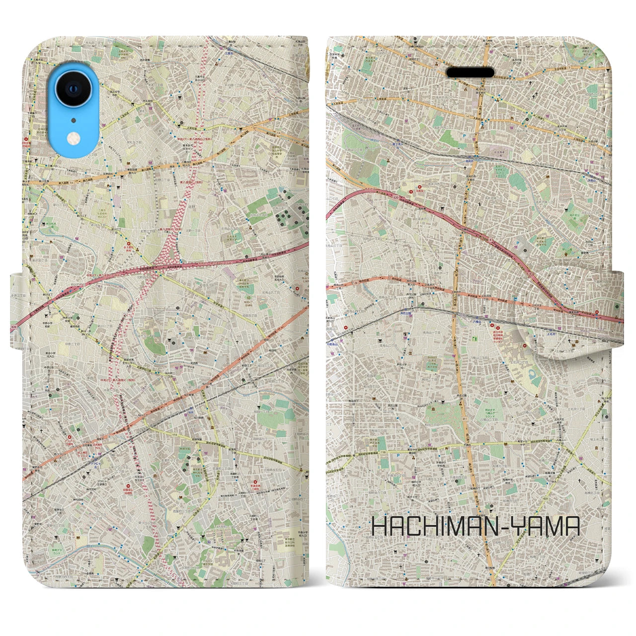 【八幡山(東京都)】地図柄iPhoneケース(手帳タイプ)ナチュラル・iPhone XR 用