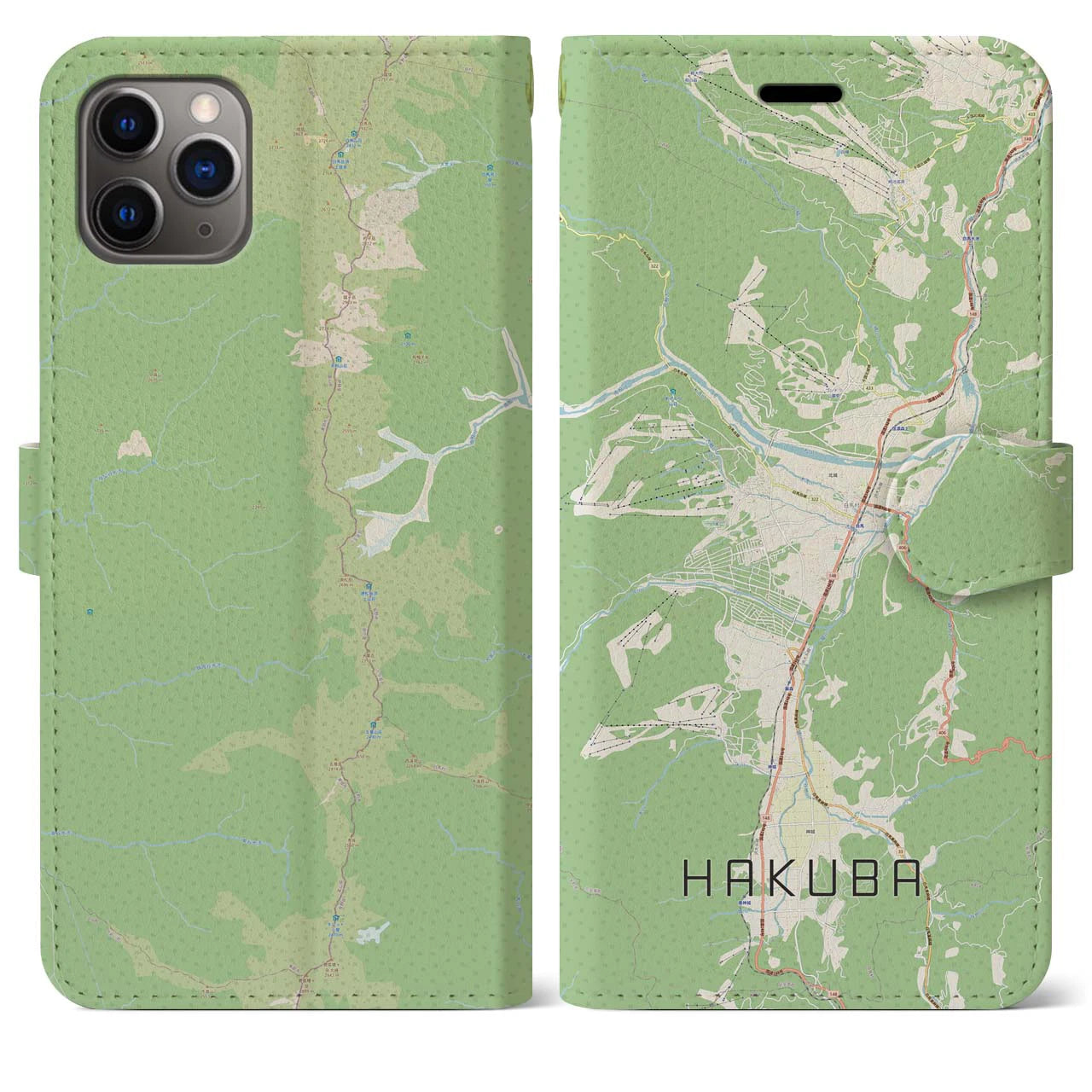 【白馬(長野県)】地図柄iPhoneケース(手帳タイプ)ナチュラル・iPhone 11 Pro Max 用