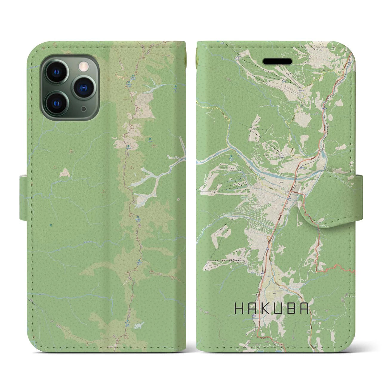 【白馬(長野県)】地図柄iPhoneケース(手帳タイプ)ナチュラル・iPhone 11 Pro 用