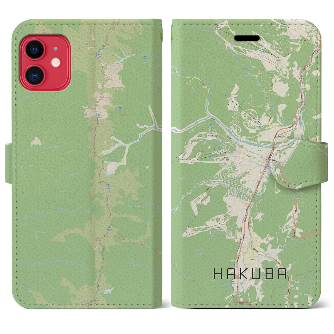 【白馬(長野県)】地図柄iPhoneケース(手帳タイプ)ナチュラル・iPhone 11 用