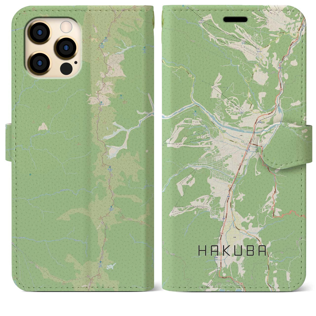 【白馬(長野県)】地図柄iPhoneケース(手帳タイプ)ナチュラル・iPhone 12 Pro Max 用