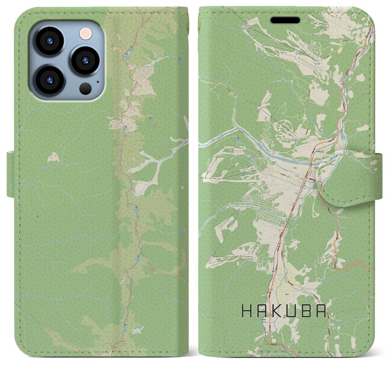 【白馬(長野県)】地図柄iPhoneケース(手帳タイプ)ナチュラル・iPhone 13 Pro Max 用