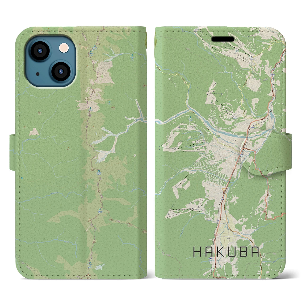 【白馬(長野県)】地図柄iPhoneケース(手帳タイプ)ナチュラル・iPhone 13 用