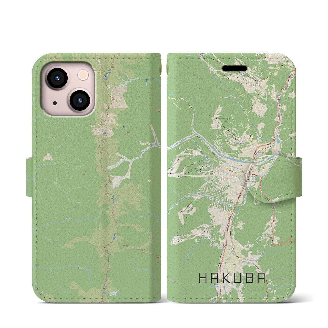 【白馬(長野県)】地図柄iPhoneケース(手帳タイプ)ナチュラル・iPhone 13 mini 用