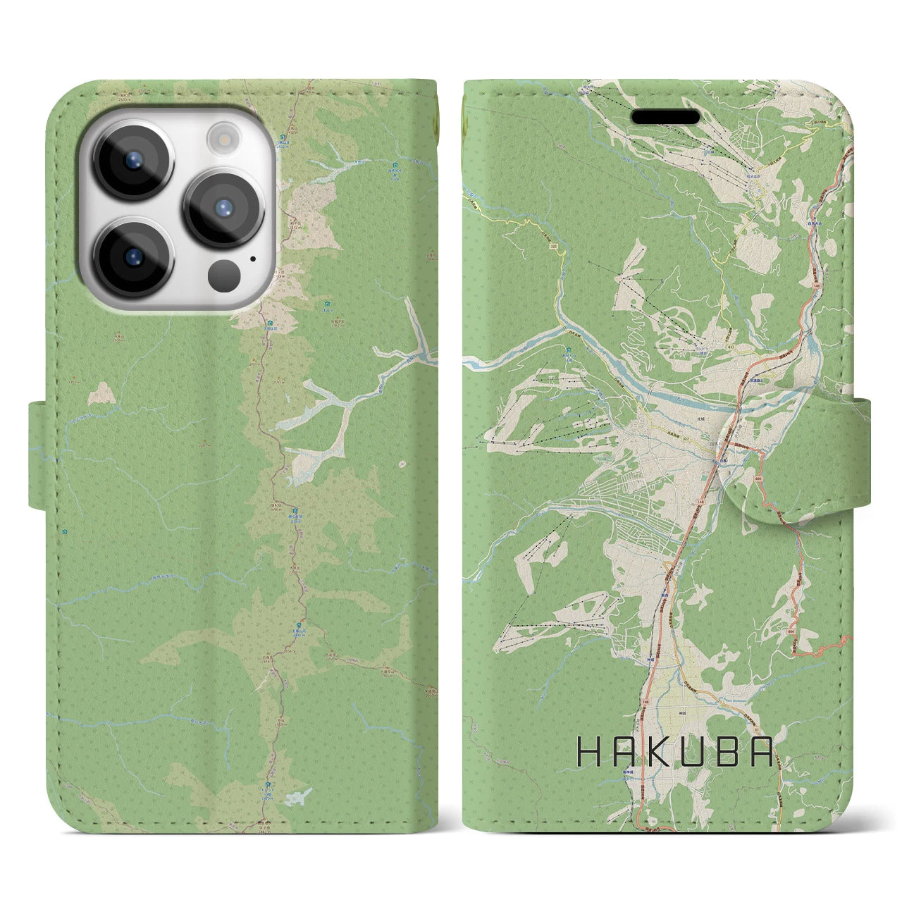 【白馬(長野県)】地図柄iPhoneケース(手帳タイプ)ナチュラル・iPhone 14 Pro 用
