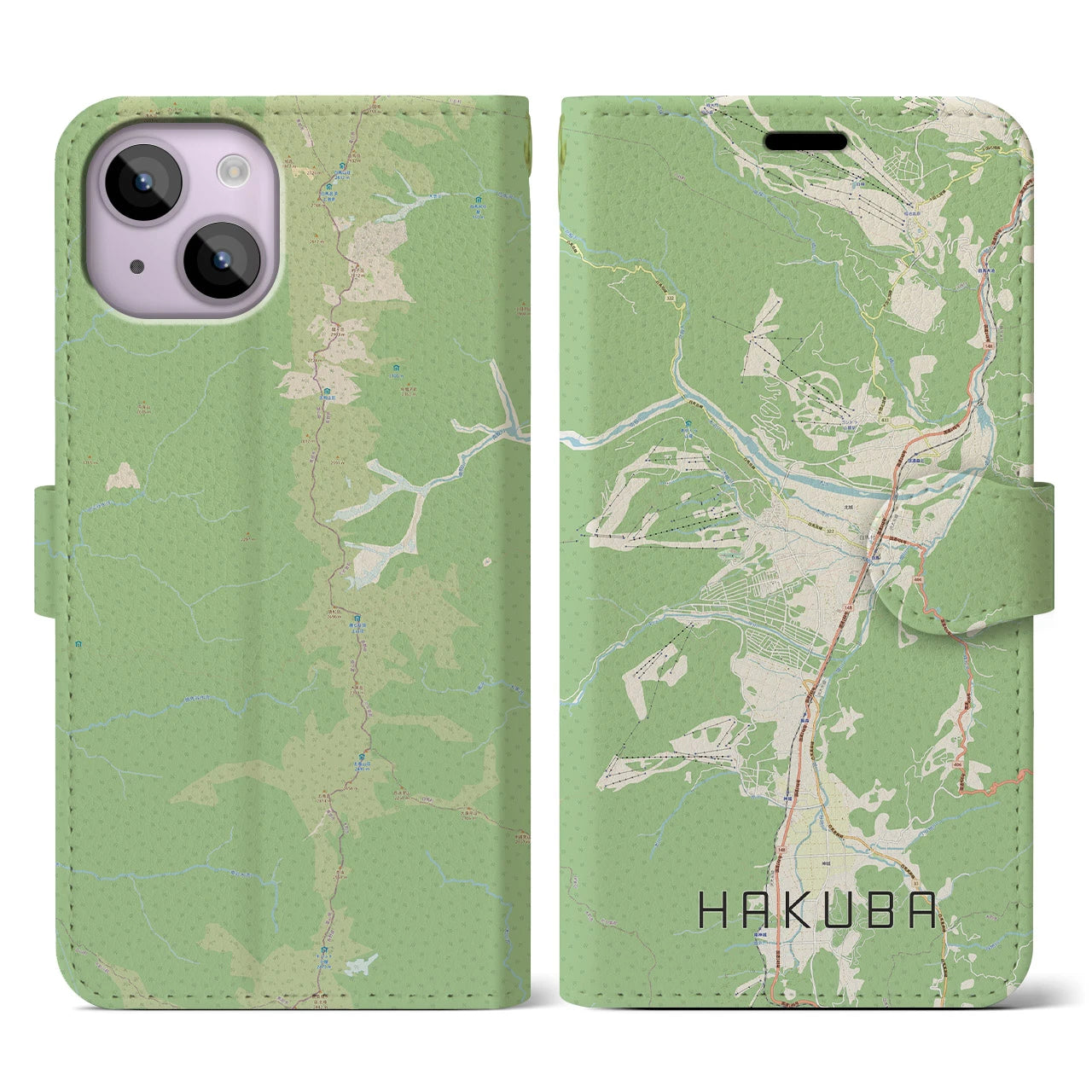 【白馬(長野県)】地図柄iPhoneケース(手帳タイプ)ナチュラル・iPhone 14 用