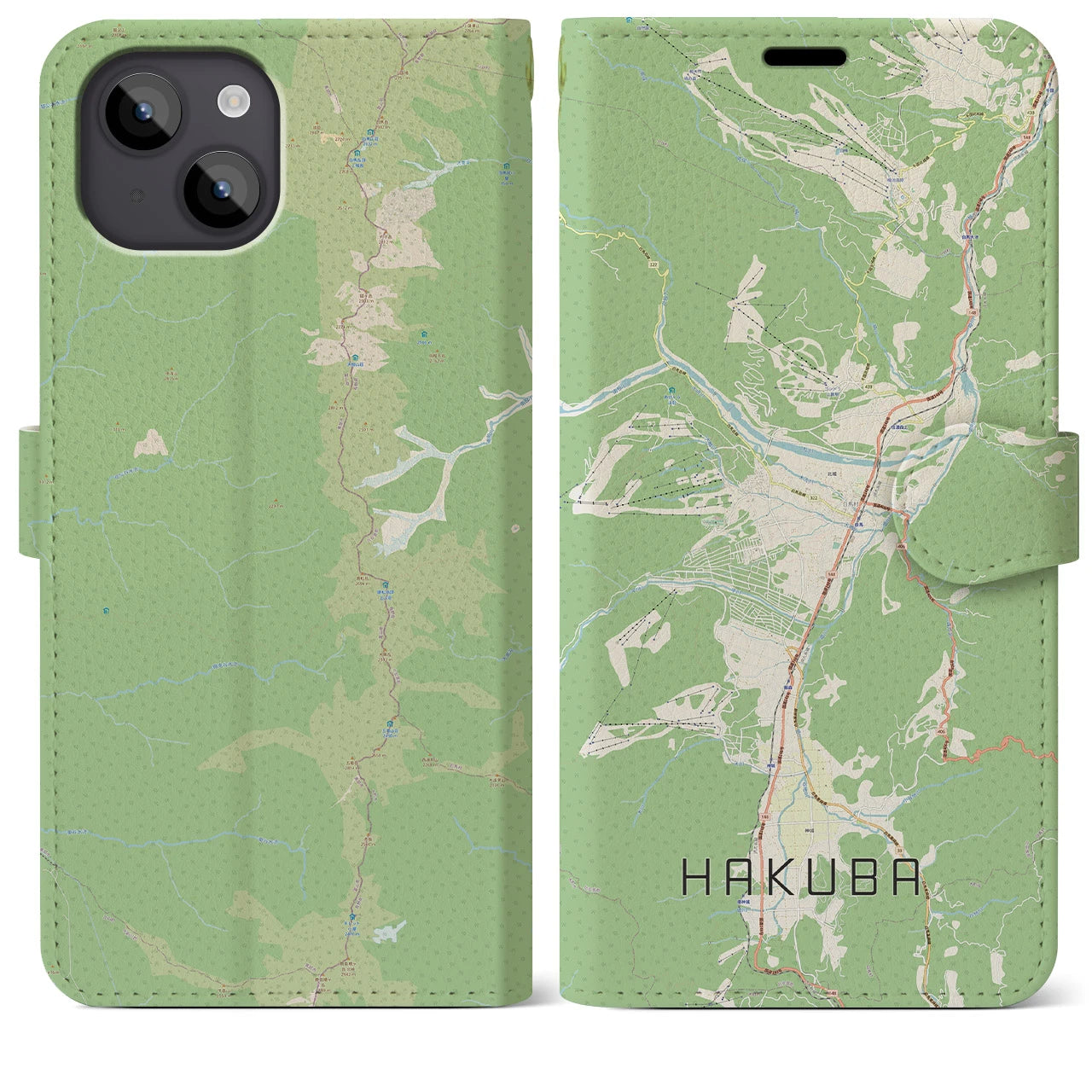 【白馬(長野県)】地図柄iPhoneケース(手帳タイプ)ナチュラル・iPhone 14 Plus 用