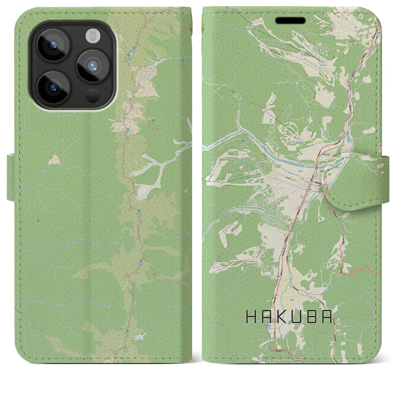 【白馬(長野県)】地図柄iPhoneケース(手帳タイプ)ナチュラル・iPhone 15 Pro Max 用