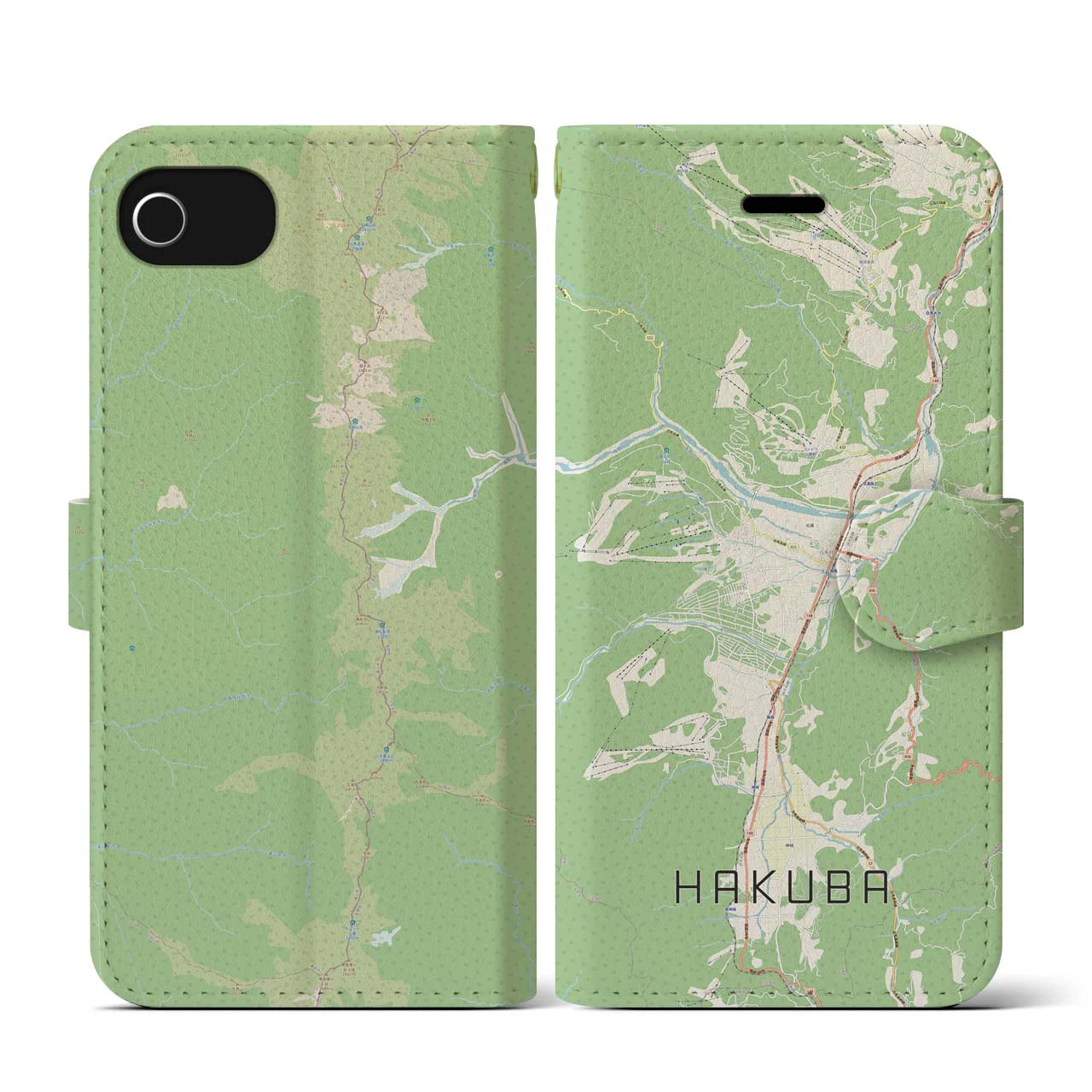 【白馬(長野県)】地図柄iPhoneケース(手帳タイプ)ナチュラル・iPhone SE(第3 / 第2世代) / 8 / 7 / 6s / 6 用