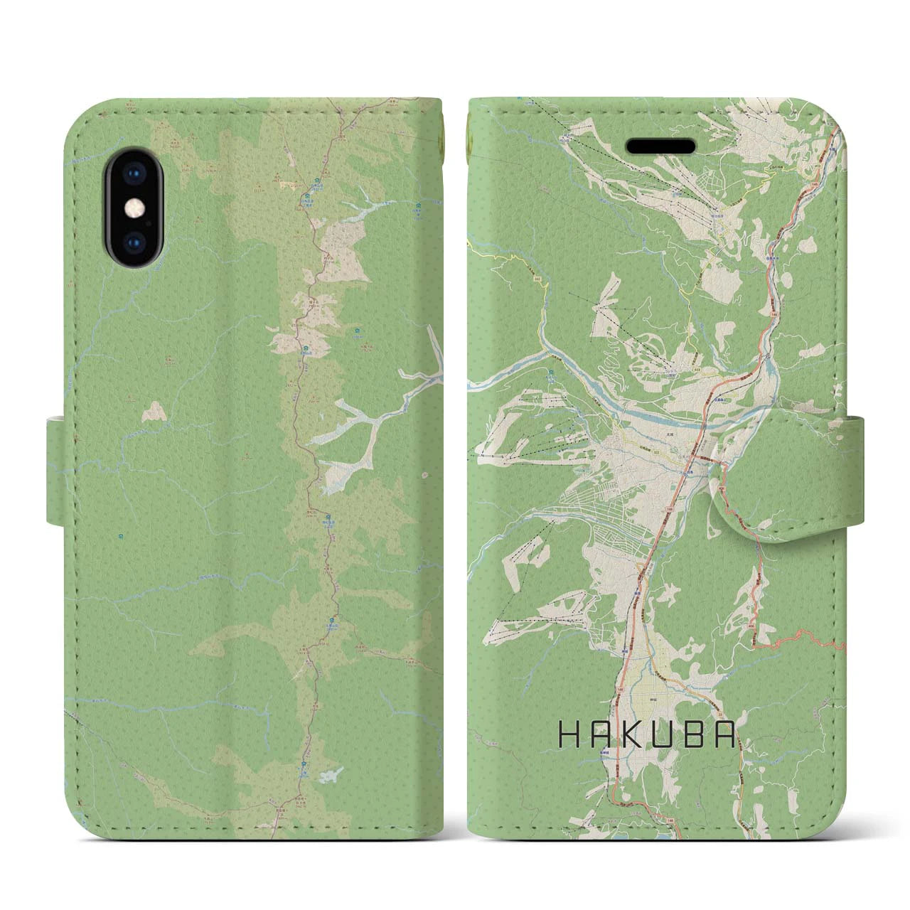 【白馬(長野県)】地図柄iPhoneケース(手帳タイプ)ナチュラル・iPhone XS / X 用