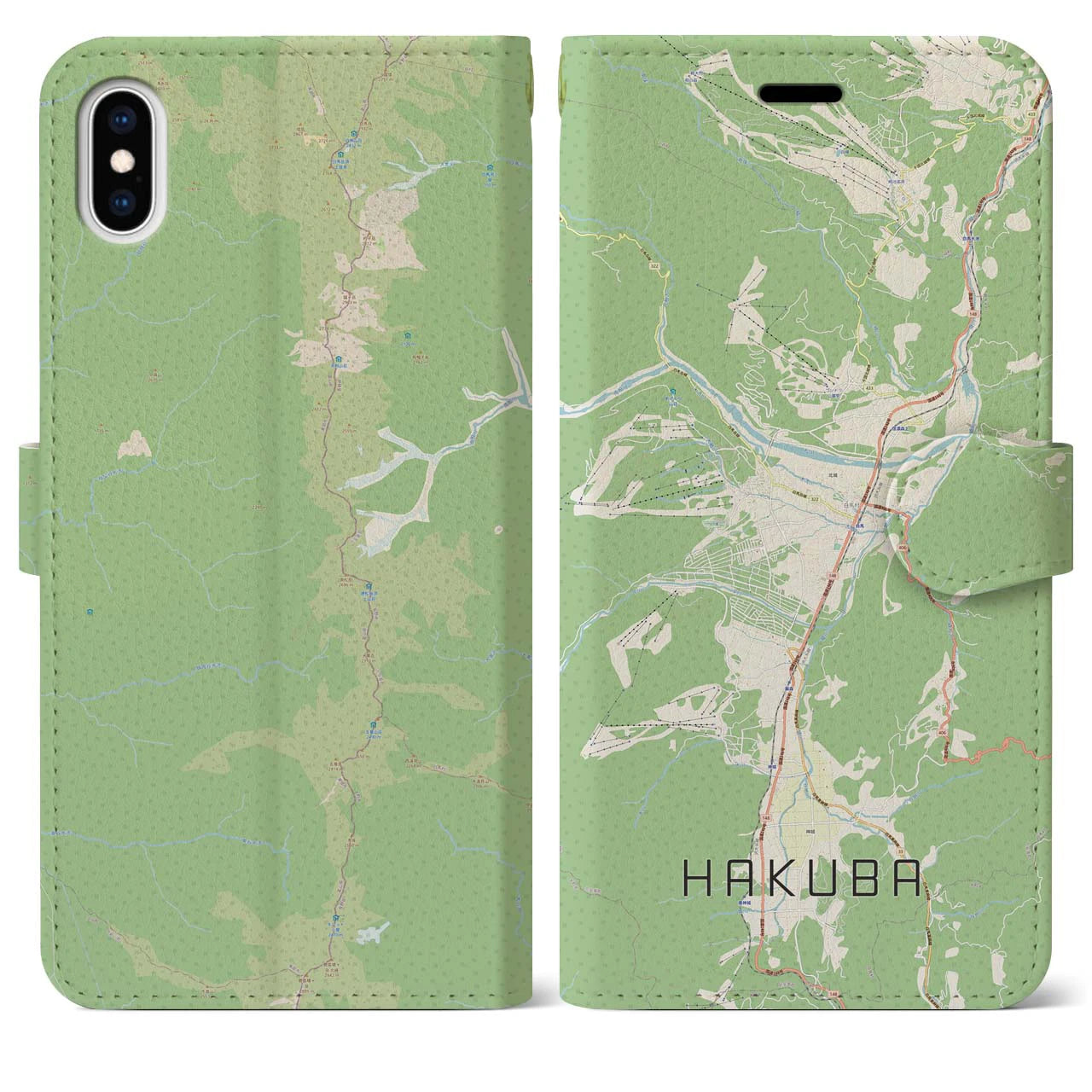 【白馬(長野県)】地図柄iPhoneケース(手帳タイプ)ナチュラル・iPhone XS Max 用