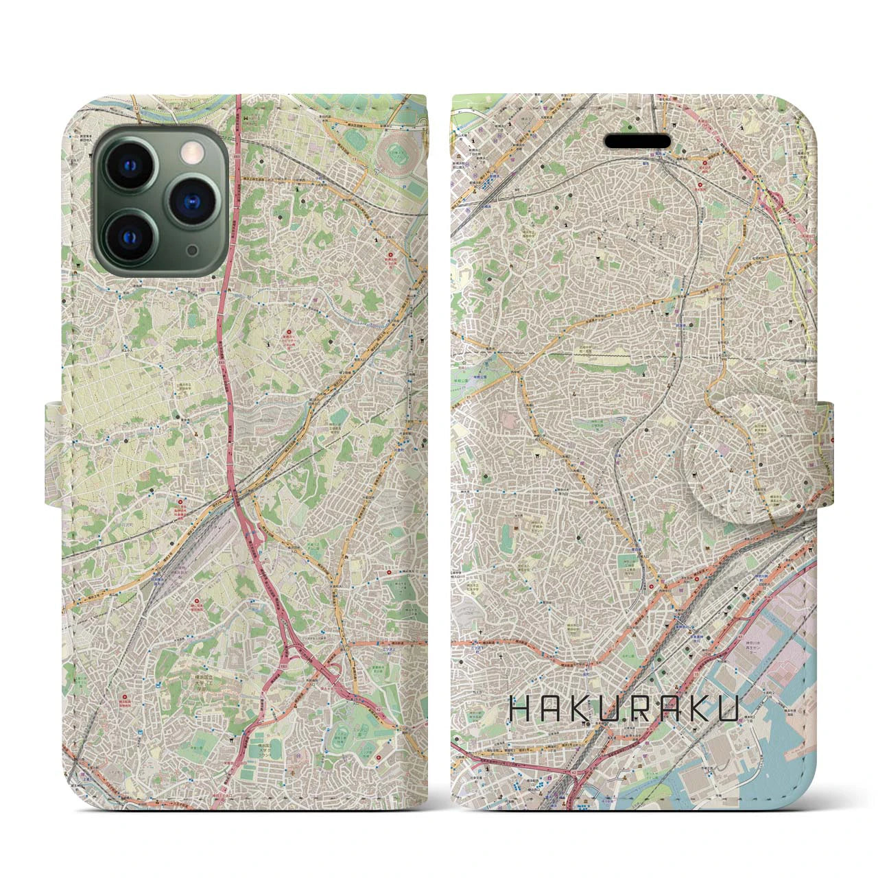 【白楽(神奈川県)】地図柄iPhoneケース(手帳タイプ)ナチュラル・iPhone 11 Pro 用